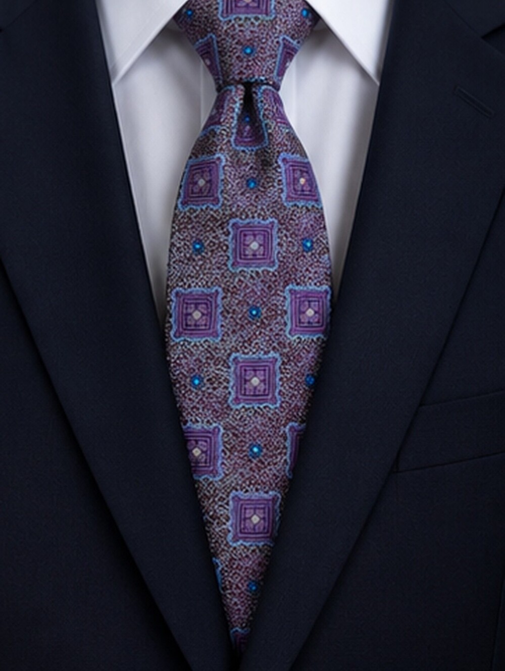 Pronto Uomo Platinum Purple Geometric Silk Tie